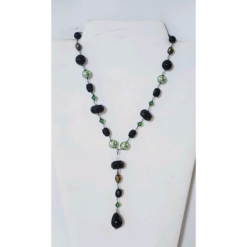 925 Sterling Silver Multi Gemstone Pearl, Glass Bead Y Drop Necklace Handcrafted